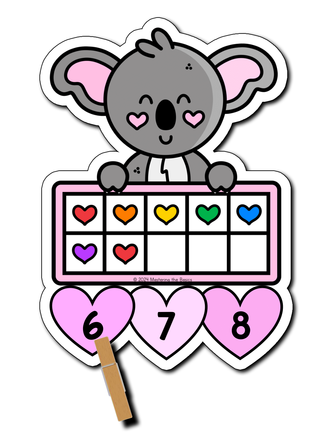 Valentine's Day Koala Ten Frame Count and Clip Cards